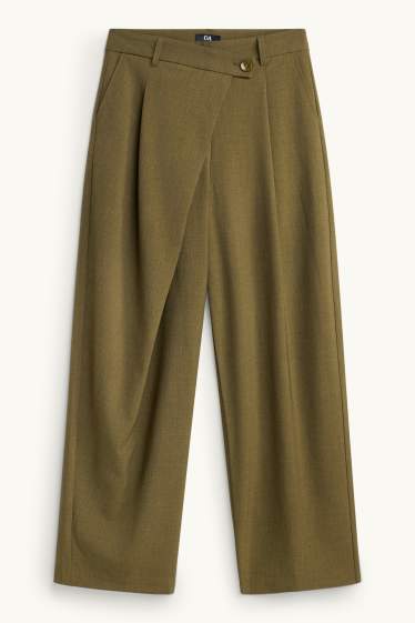 Dámské - Plátěné kalhoty - mid waist - loose fit - khaki