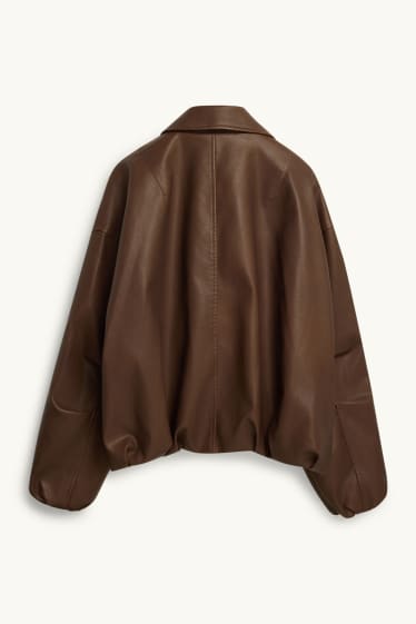 Femmes - Blouson de motard - matière synthétique - marron