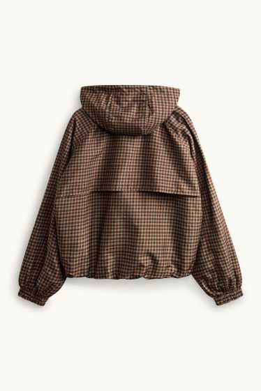 Damen - Blouson mit Kapuze - wasserabweisend - kariert - braun / beige