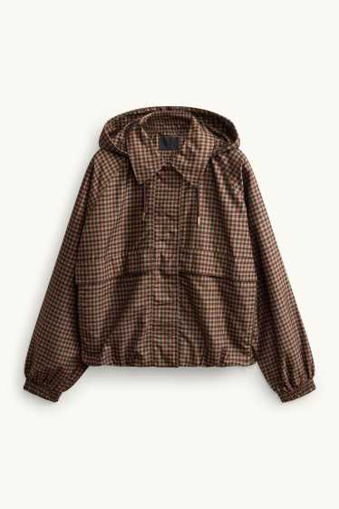 Damen - Blouson mit Kapuze - wasserabweisend - kariert - braun / beige