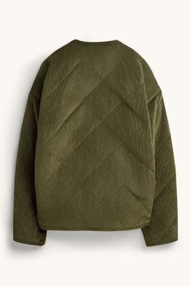 Damen - Cord-Steppjacke - dunkelgrün