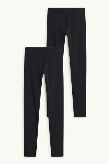 Bambine - Confezione da 2 - leggings - a coste - nero