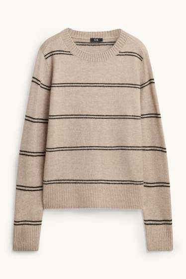 Damen - Pullover - gestreift - schwarz / beige