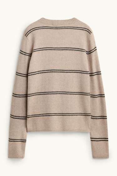 Damen - Pullover - gestreift - schwarz / beige