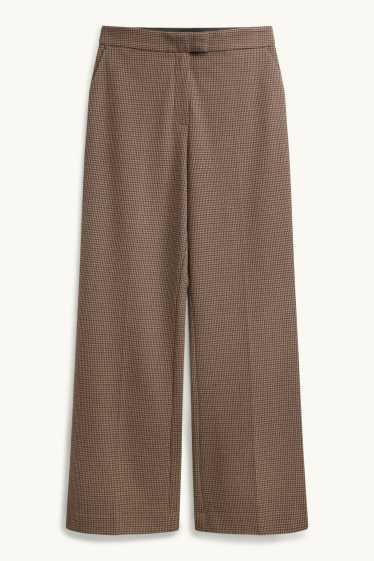 Damen - Business-Hose - Mid Waist - Wide Leg - gemustert - braun / dunkelblau