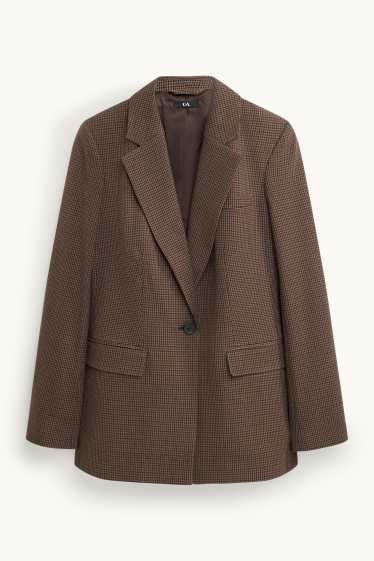 Women - Long blazer - regular fit - patterned - brown / dark blue