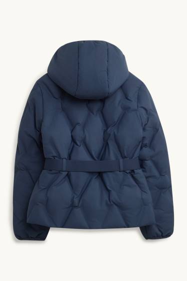 Children Girls - Quilted jacket with belt - lined - water-repellent - dark blue