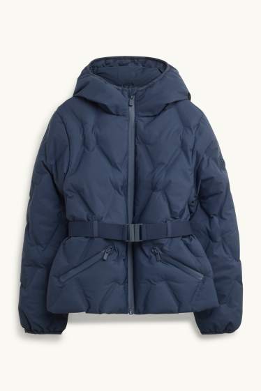 Children Girls - Quilted jacket with belt - lined - water-repellent - dark blue