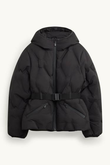 Children Girls - Quilted jacket with belt - lined - water-repellent - black