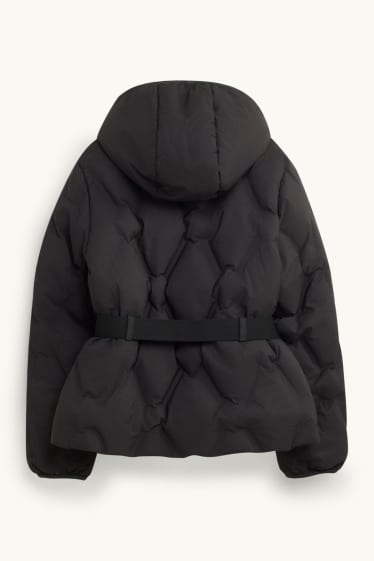 Children Girls - Quilted jacket with belt - lined - water-repellent - black