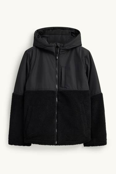Kinder Buben - Jacke mit Kapuze - gefüttert - schwarz