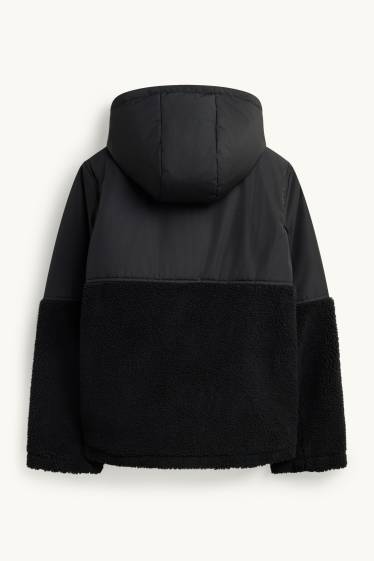 Kinder Buben - Jacke mit Kapuze - gefüttert - schwarz