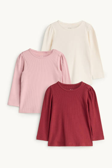 Bébés filles - Lot de 3 - haut à manches longues pour bébé - finition côtelée - rose clair