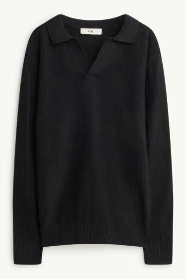 Kinder Buben - Langarmshirt mit V-Ausschnitt - schwarz