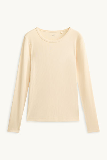 Dames - Longsleeve - slim fit - geribd - lichtgeel