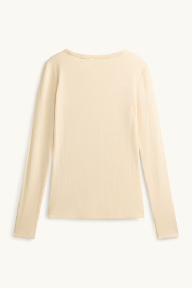 Dames - Longsleeve - slim fit - geribd - lichtgeel