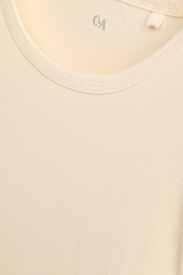 Dames - Longsleeve - slim fit - geribd - lichtgeel