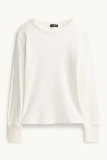 Dona - Samarreta de mànigues llargues - slim fit - acanalada - blanc