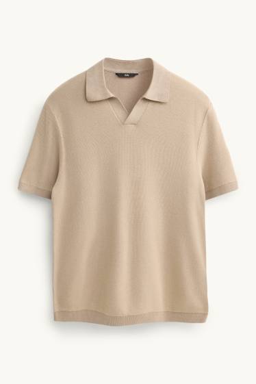 Heren - Gebreid poloshirt - regular fit - met structuur - beige