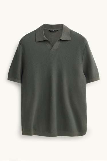 Heren - Gebreid poloshirt - regular fit - met structuur - donkergroen