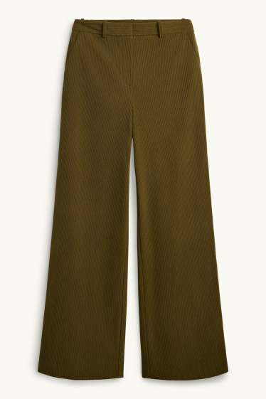 Femei - Pantaloni din catifea reiată - talie înaltă - wide leg - verde închis