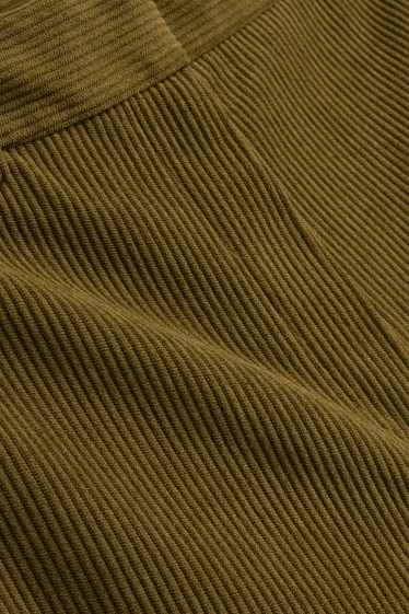 Femei - Pantaloni din catifea reiată - talie înaltă - wide leg - verde închis