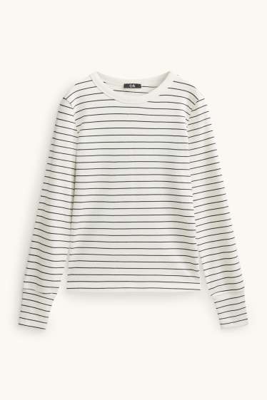 Damen - Langarmshirt - Slim Fit - gestreift - weiß / schwarz