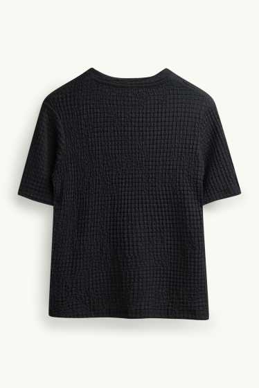 Damen - T-Shirt - Regular Fit - strukturiert - schwarz