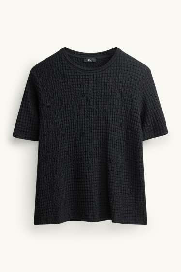 Damen - T-Shirt - Regular Fit - strukturiert - schwarz
