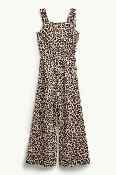 Kinder Mädchen - Jumpsuit - Leo-Print - schwarz / beige