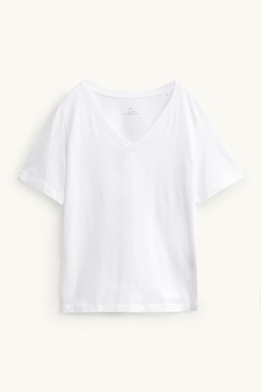 Femmes - T-shirt à col V - regular fit - blanc