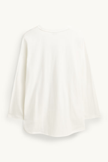 Damen - Langarmshirt - Relaxed Fit - Glanz-Effekt - weiß