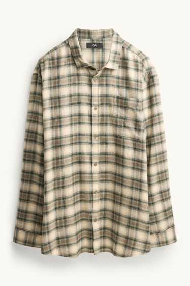 Heren - Overhemd - regular fit - kent - geruit - beige / groen