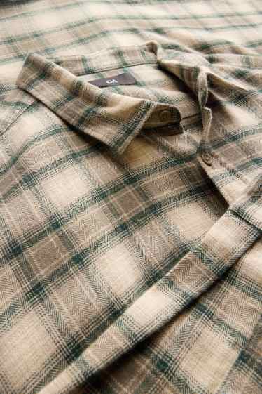 Heren - Overhemd - regular fit - kent - geruit - beige / groen