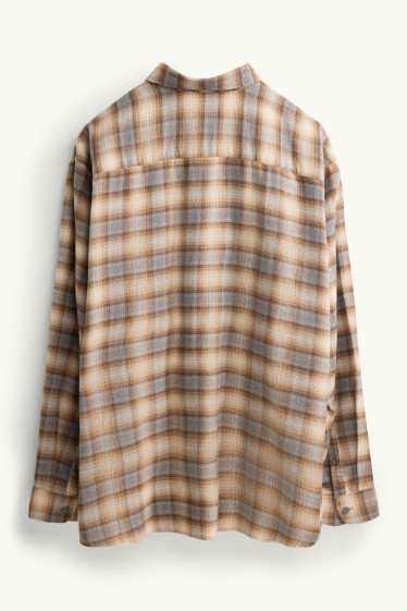 Uomo - Camicia - regular fit - collo all'italiana - a quadretti - beige / marrone