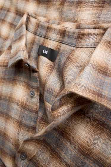 Uomo - Camicia - regular fit - collo all'italiana - a quadretti - beige / marrone