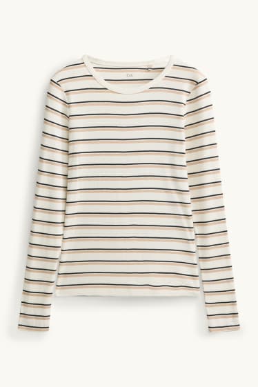 Femmes - Haut à manches longues - slim fit - finition côtelée - à rayures - crème