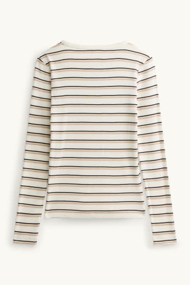 Femmes - Haut à manches longues - slim fit - finition côtelée - à rayures - crème
