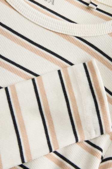 Femmes - Haut à manches longues - slim fit - finition côtelée - à rayures - crème
