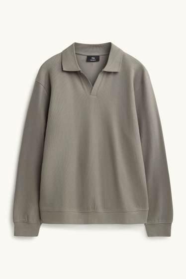 Herren - Langarm-Poloshirt - Relaxed Fit - gerippt - khaki