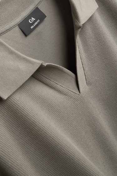 Herren - Langarm-Poloshirt - Relaxed Fit - gerippt - khaki