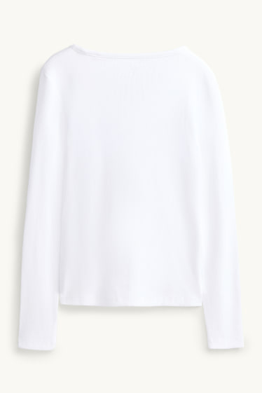 Femmes - Haut à manches longues avec encolure en V - slim fit - blanc