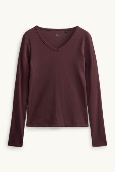Dona - Samarreta de màniga curta amb coll en punta - slim fit - bordeus
