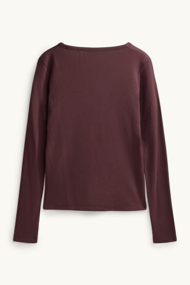 Dona - Samarreta de màniga curta amb coll en punta - slim fit - bordeus