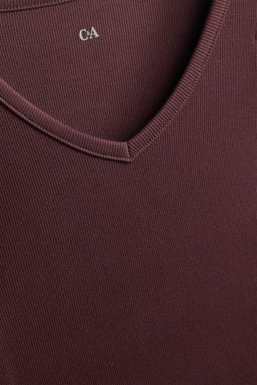 Dona - Samarreta de màniga curta amb coll en punta - slim fit - bordeus