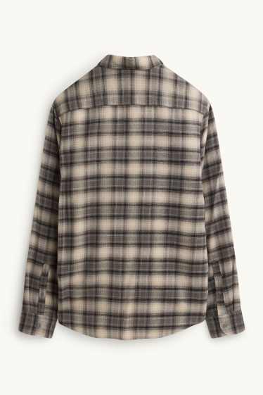 Pánské - Košile - regular fit - kent - kostkovaná - šedá/hnědá