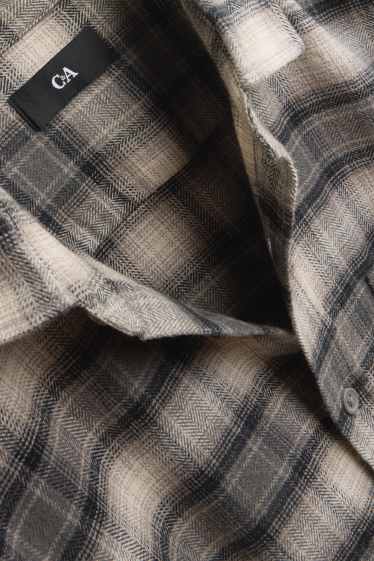 Pánské - Košile - regular fit - kent - kostkovaná - šedá/hnědá