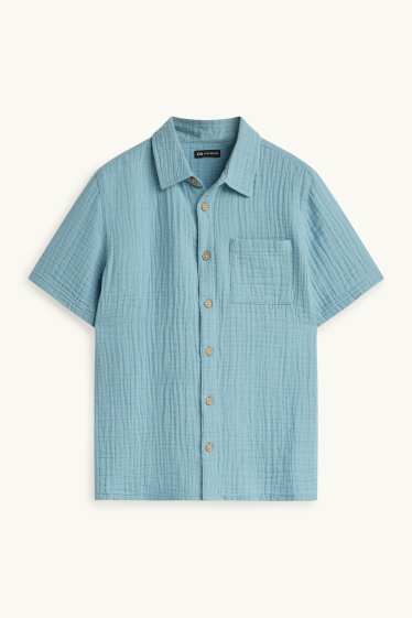 Enfants garçons - Ensemble - chemise et T-shirt - 2 pièces - bleu / blanc