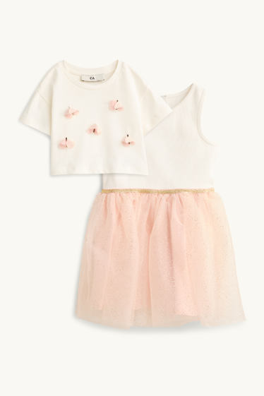 Bambine - Farfalla - set - vestito e maglia a maniche corte - 2 pezzi - rosa