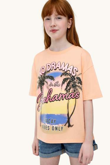 Kinderen: meisjes - Bahamas - T-shirt met strass-steentjes - oranje